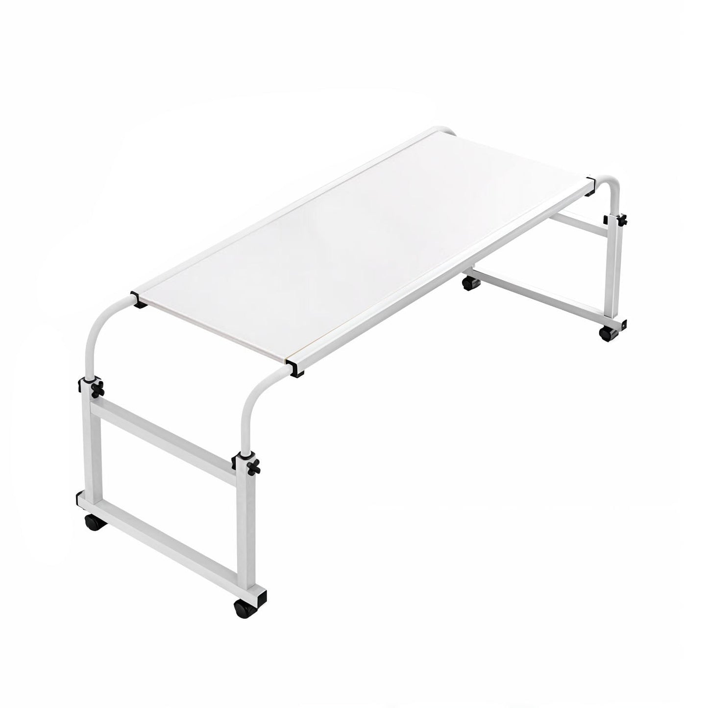 White Cross Bed Movable Desk Table with Adjustable Length & Height