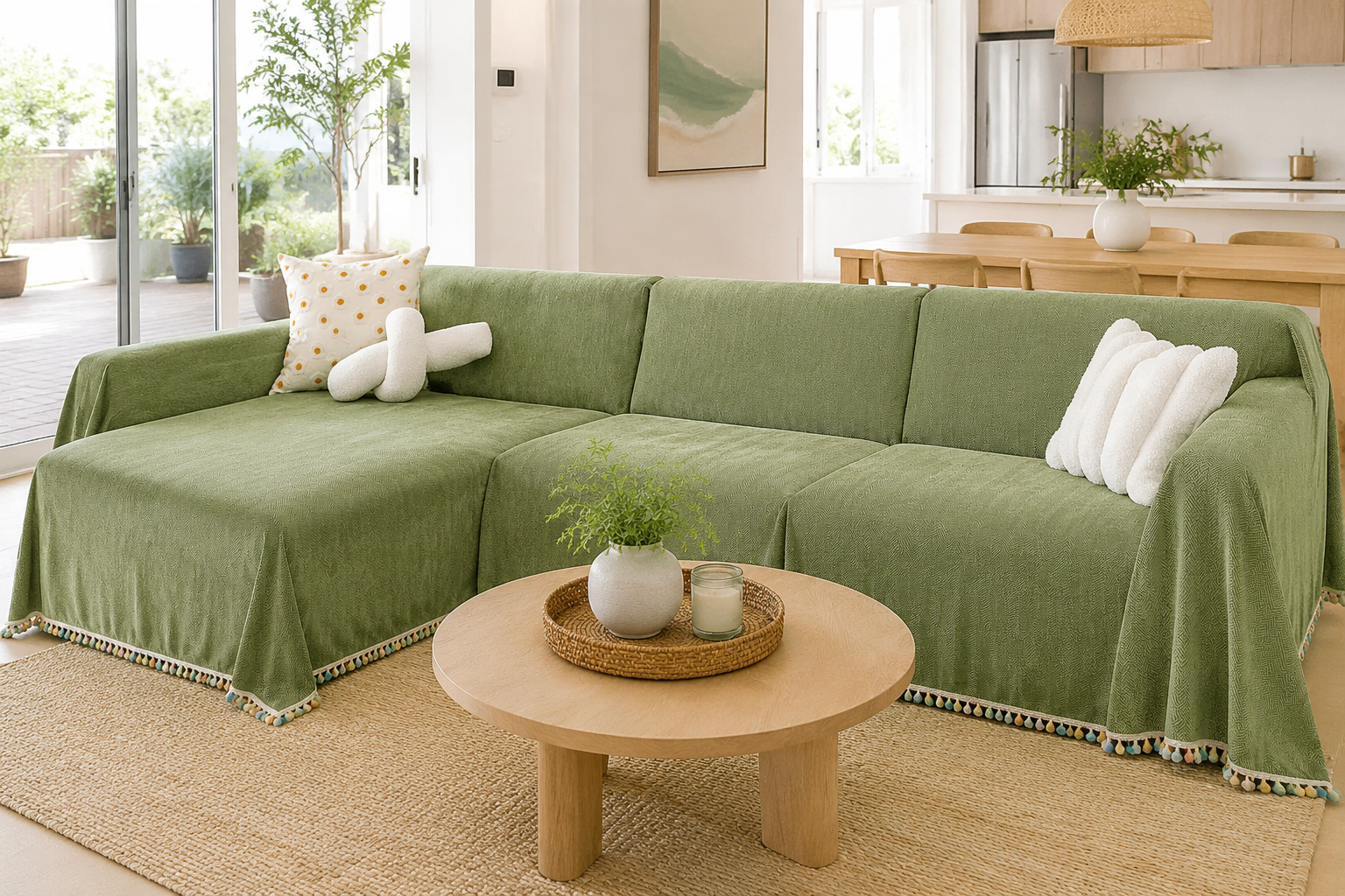 HerriLoom cover pieces on an L-shaped modular couch