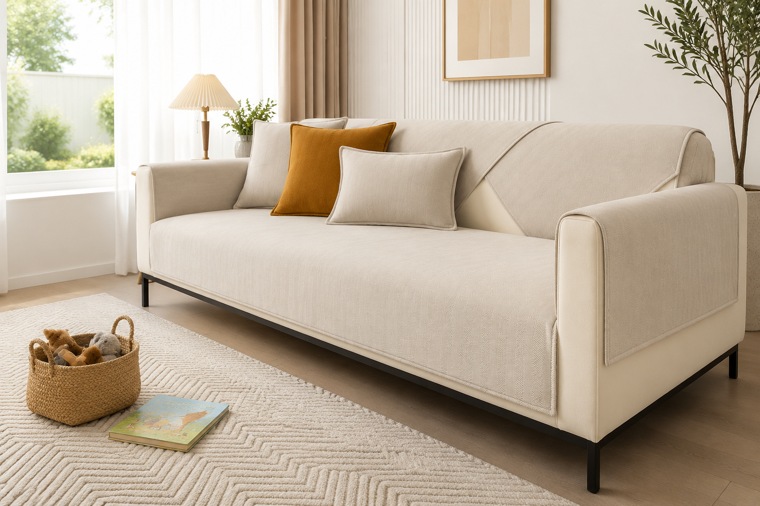 Chenille Light Luxury sofa cover in a family living room