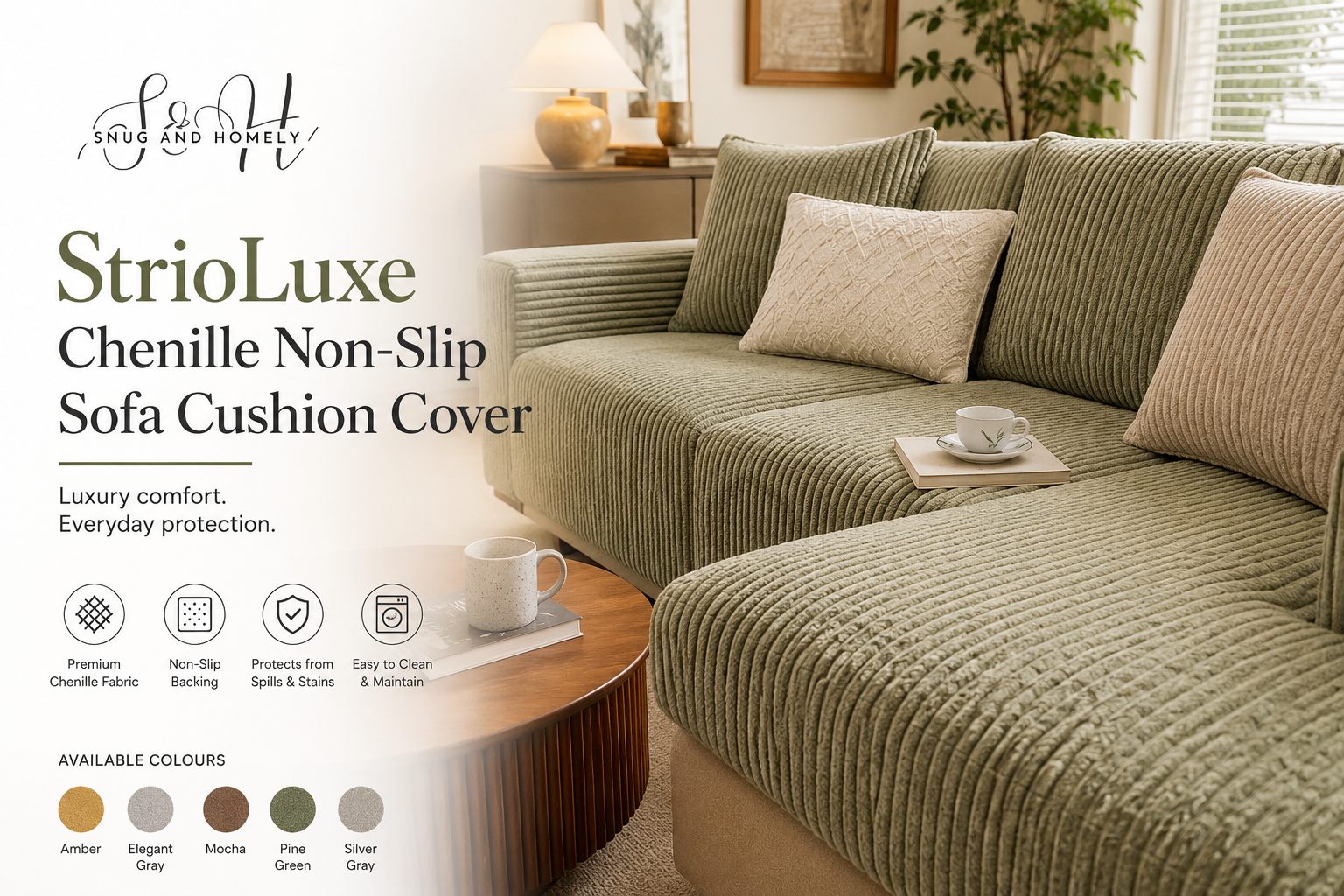 Transform Your Living Space with the StrioLuxe Chenille Non-Slip Sofa Cushion Cover