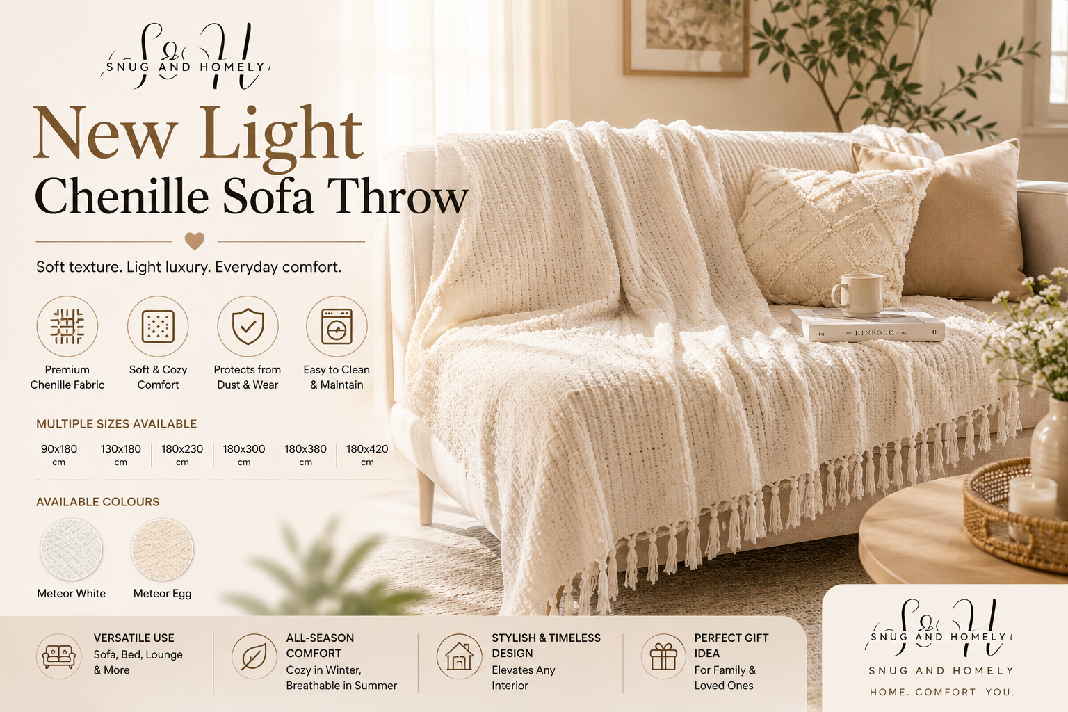Add Effortless Luxury to Your Home with the New Light Chenille Sofa Throw