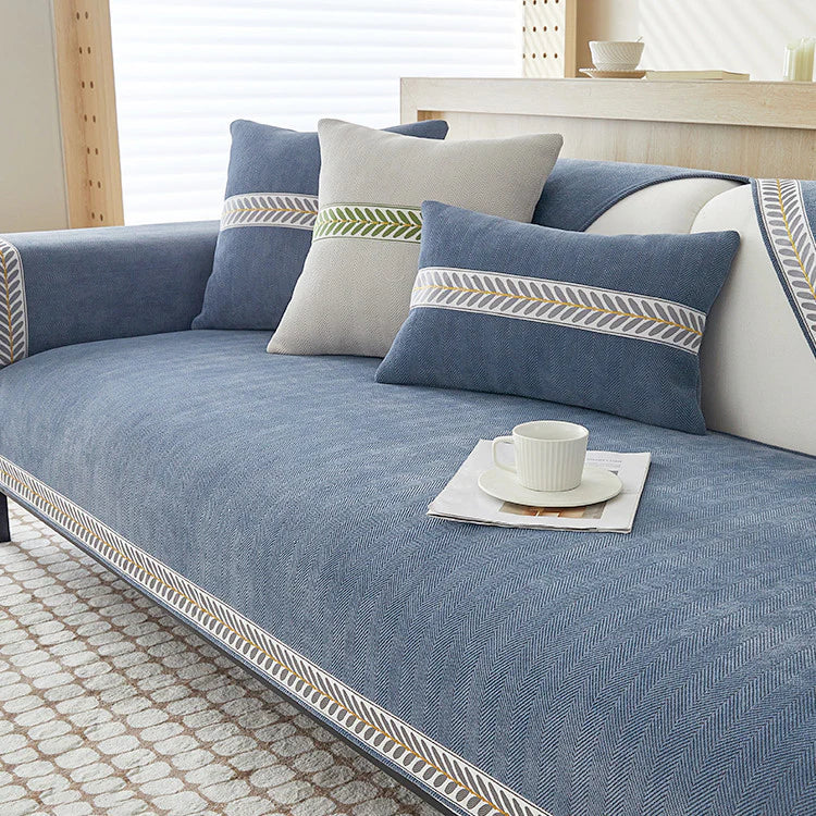 Blue chenille sofa covers