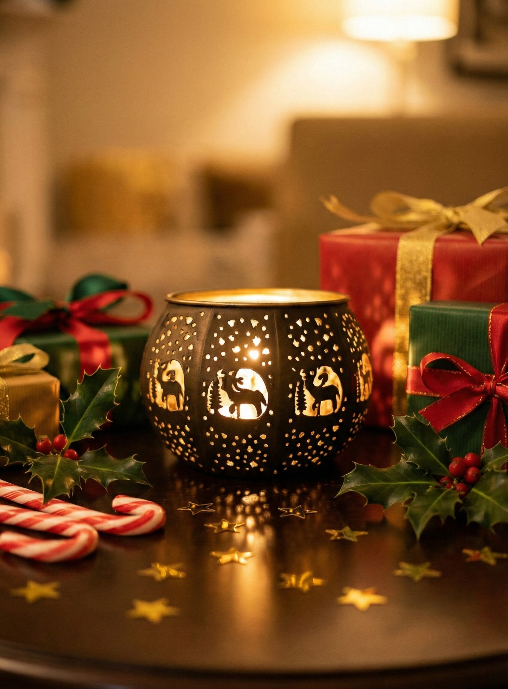 Luminous Etch: Brass Candle Lamp — Handcrafted Radiance for the Soul