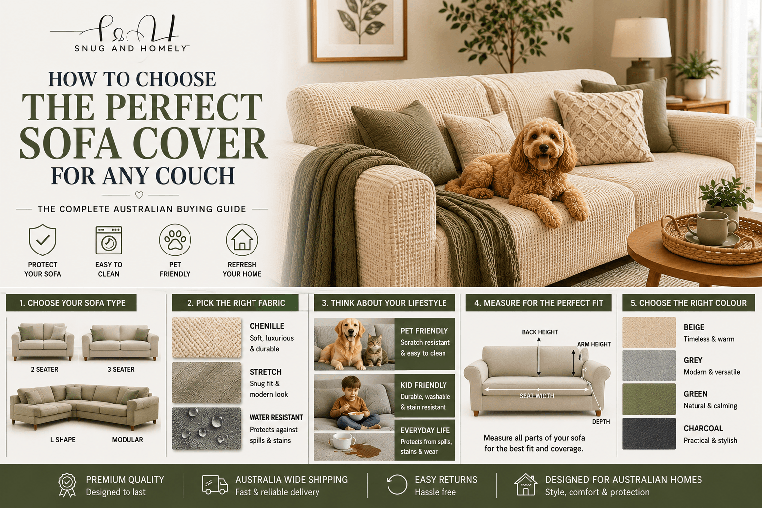 How to Choose the Best Sofa Cover for Any Couch in Australia (2026 Guide) - Snug & Homely