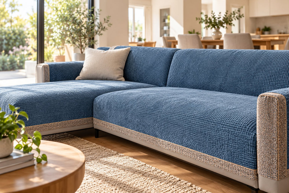 AI-created styling illustration of MaisonSoft Chenille Cover in an Australian living room