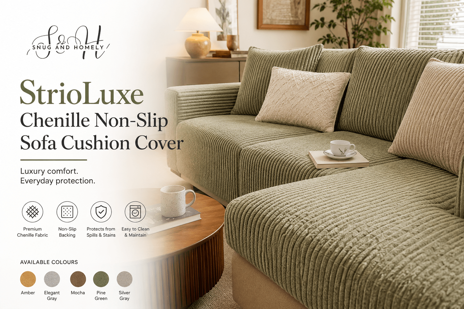 Transform Your Living Space with the StrioLuxe Chenille Non-Slip Sofa Cushion Cover - Snug & Homely
