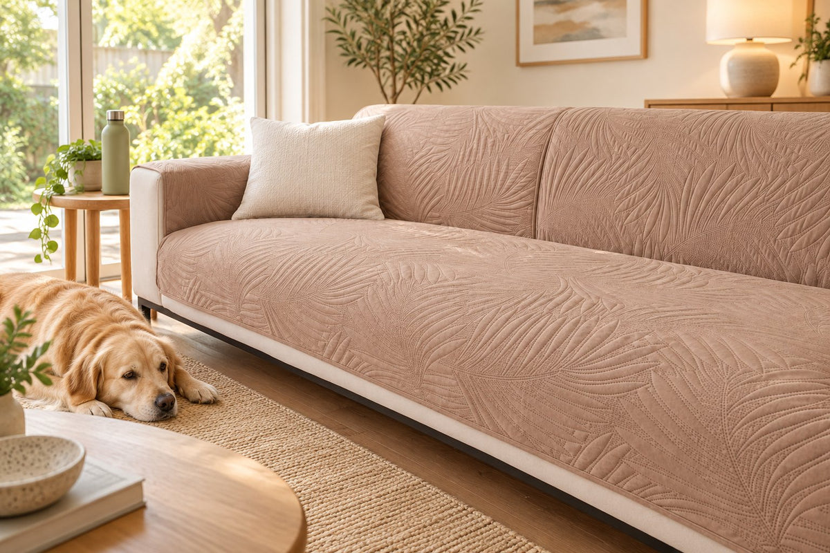 AI-created styling illustration of Waterproof Anti-scratching Sofa Cover in an Australian living room