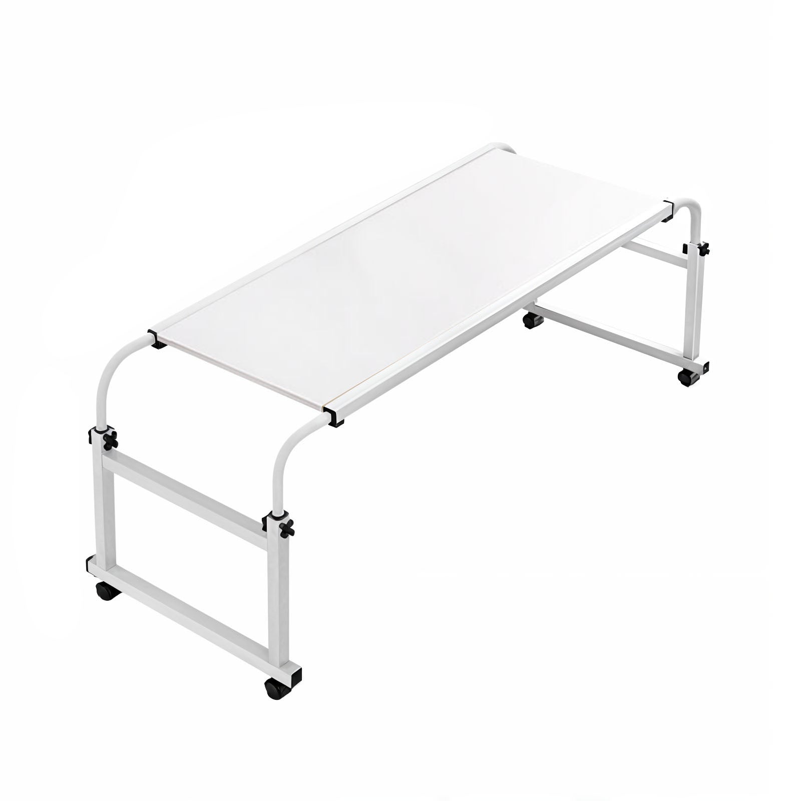 White Cross Bed Movable Desk Table with Adjustable Length & Height