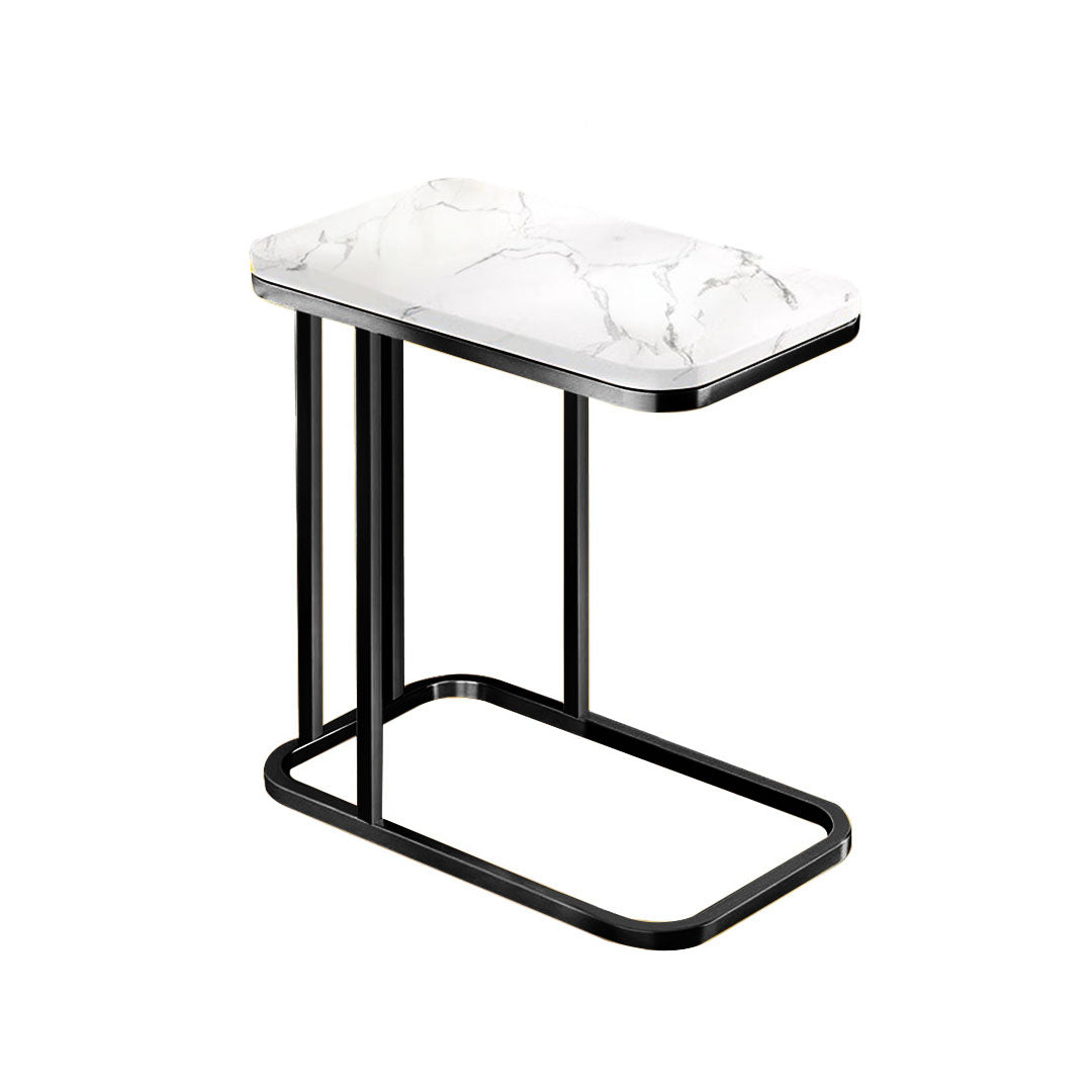 White Ceramic Sofa Side Square Mini Table with Black Metal Legs