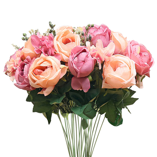 BlossomGrace 15-Head Pink Silk Rose Bouquet