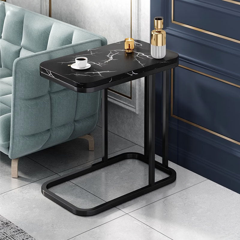 Black Ceramic Sofa Side Square Mini Table with Black Metal Legs