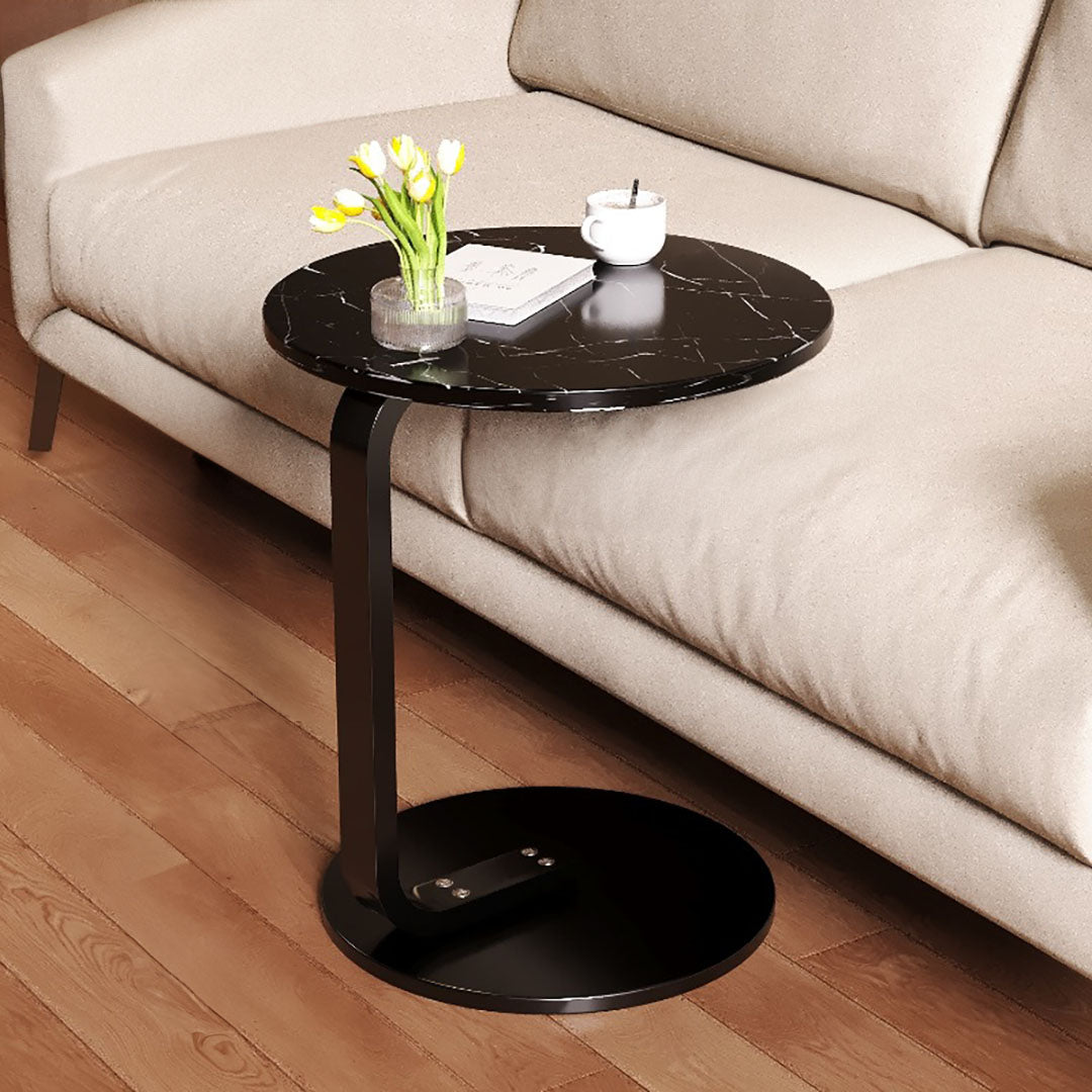 Black Marble Mini Side Table Movable Lightweight with Black Frame