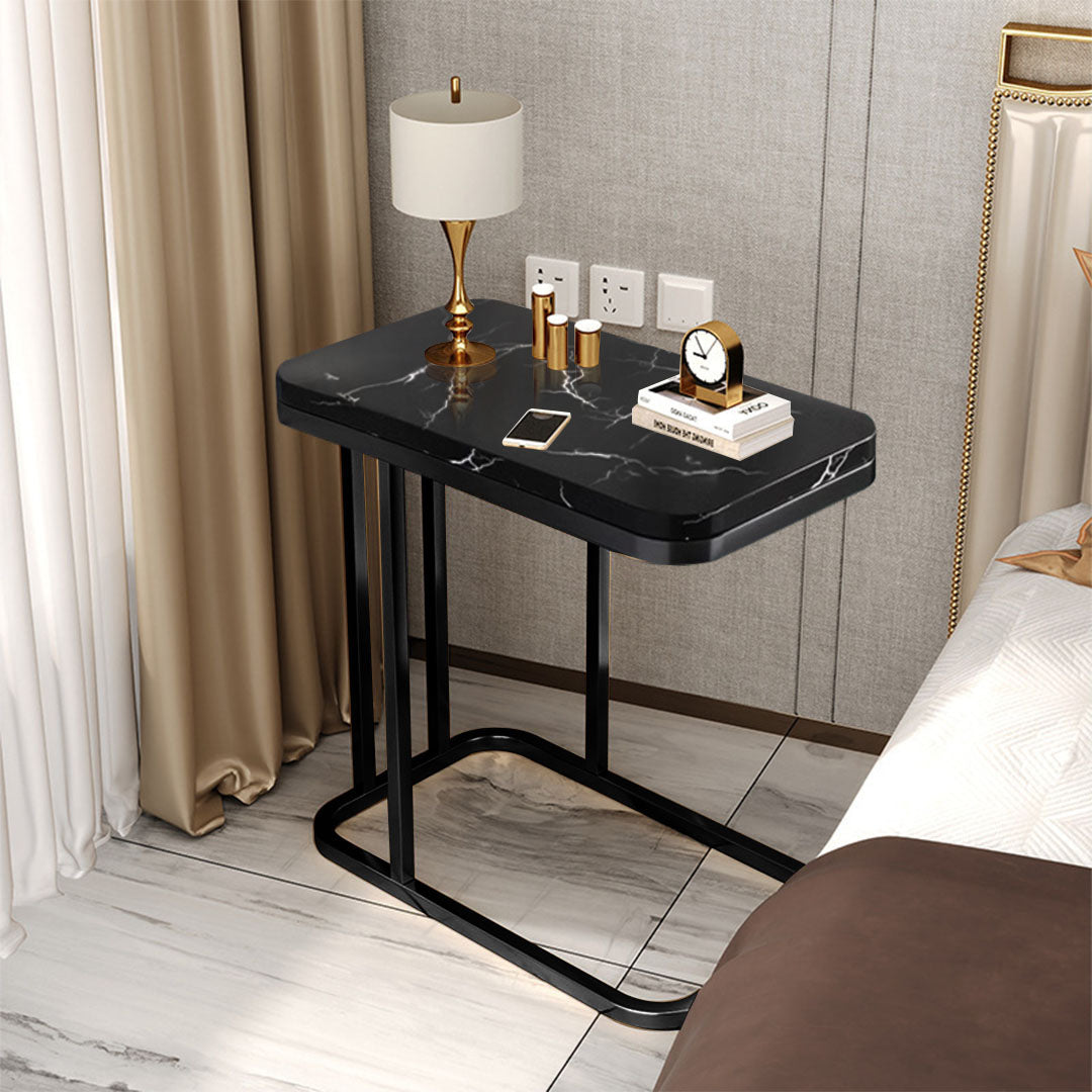 Black Ceramic Sofa Side Square Mini Table with Black Metal Legs