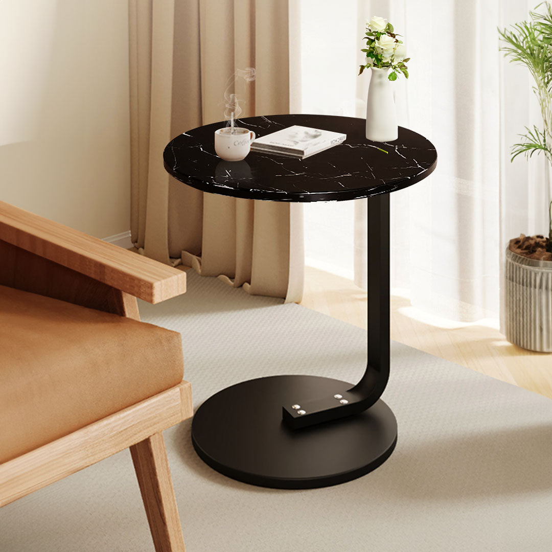 Black Marble Mini Side Table Movable Lightweight with Black Frame