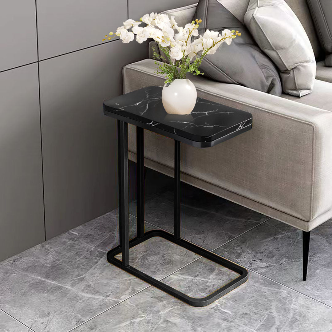 Black Ceramic Sofa Side Square Mini Table with Black Metal Legs