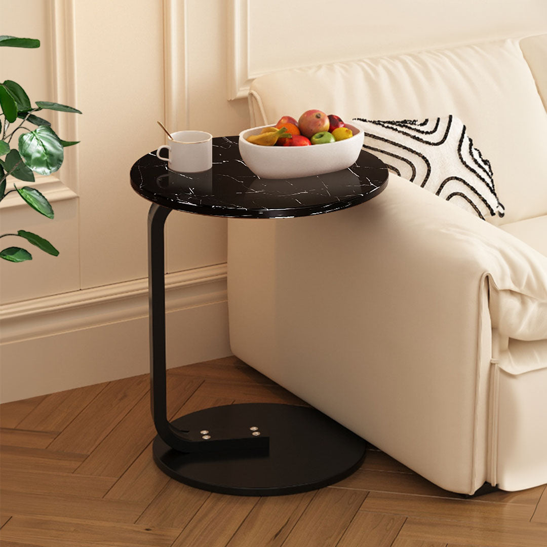 Black Marble Mini Side Table Movable Lightweight with Black Frame