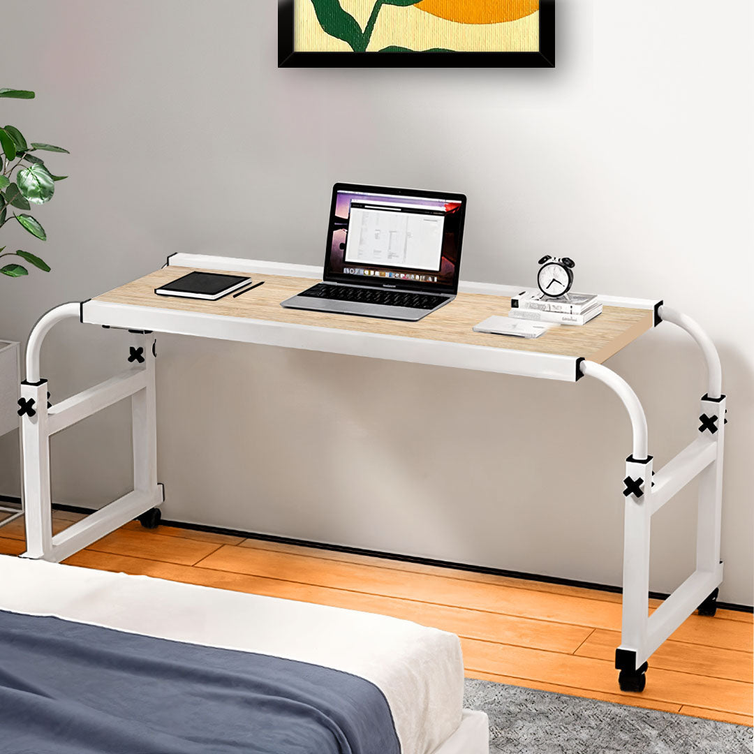 Wood Cross Bed Movable Desk Table withAdjustable Length & Height