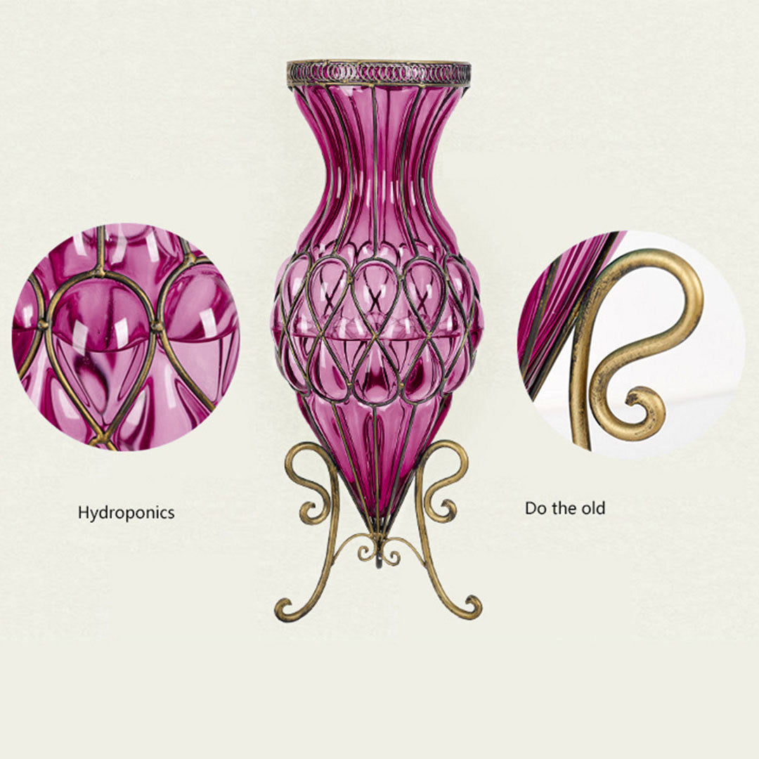 AzureBloom Purple Glass Vase with White Floral Set