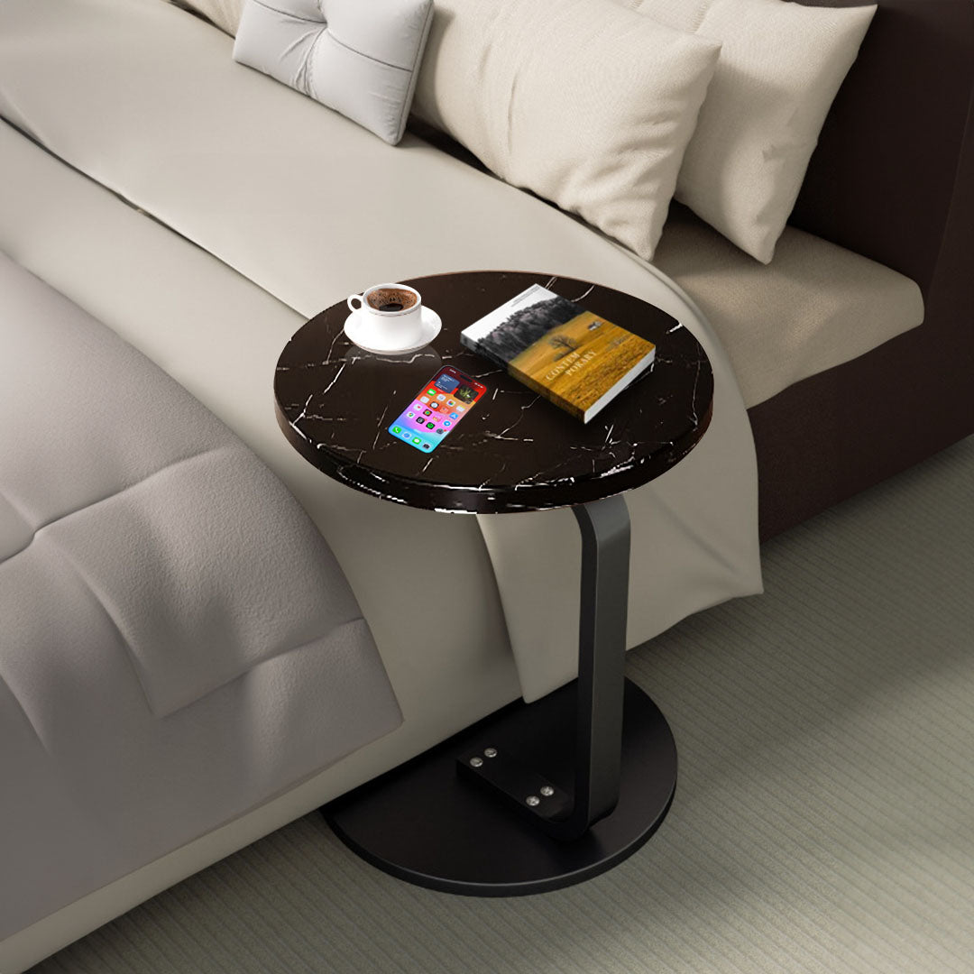 Black Marble Mini Side Table Movable Lightweight with Black Frame