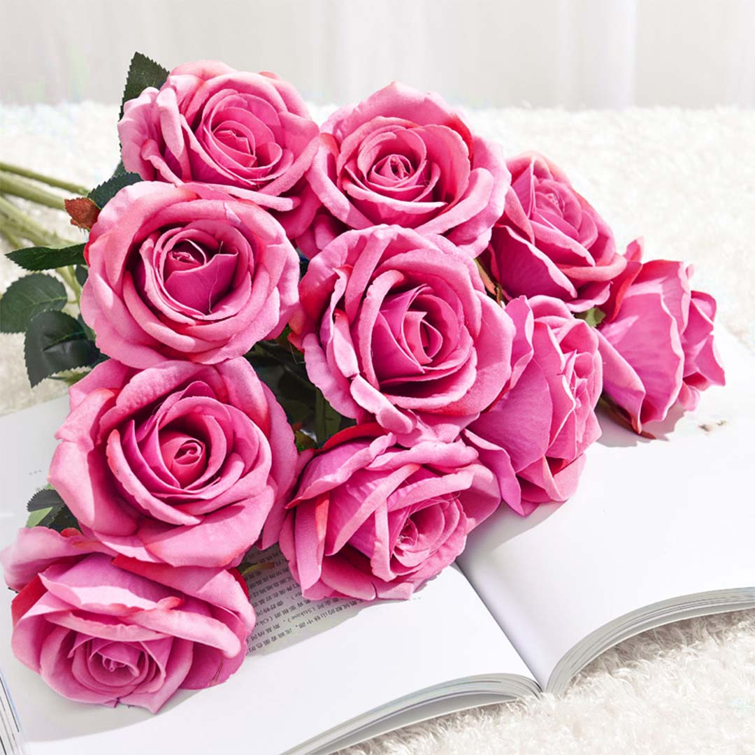 Pink Artificial Silk Rose Bouquet for Table Decor