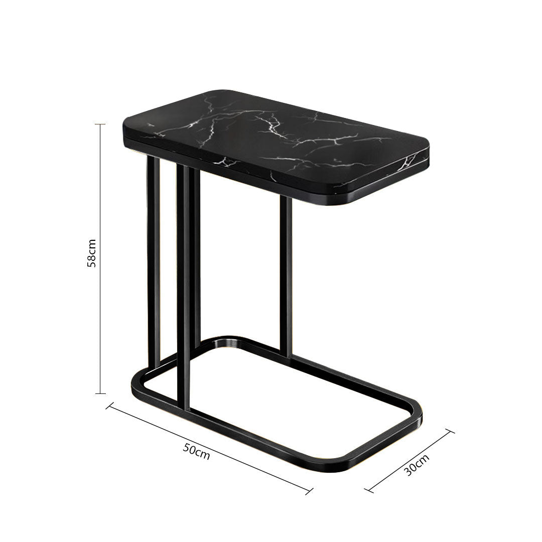 Black Ceramic Sofa Side Square Mini Table with Black Metal Legs