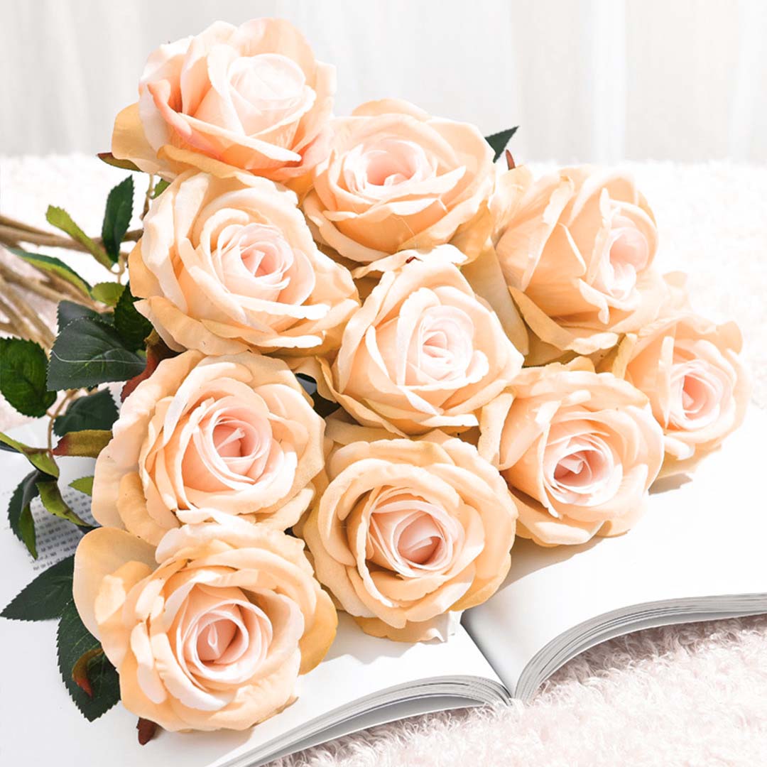 Champagne Artificial Silk Rose Bouquet for Table Decor