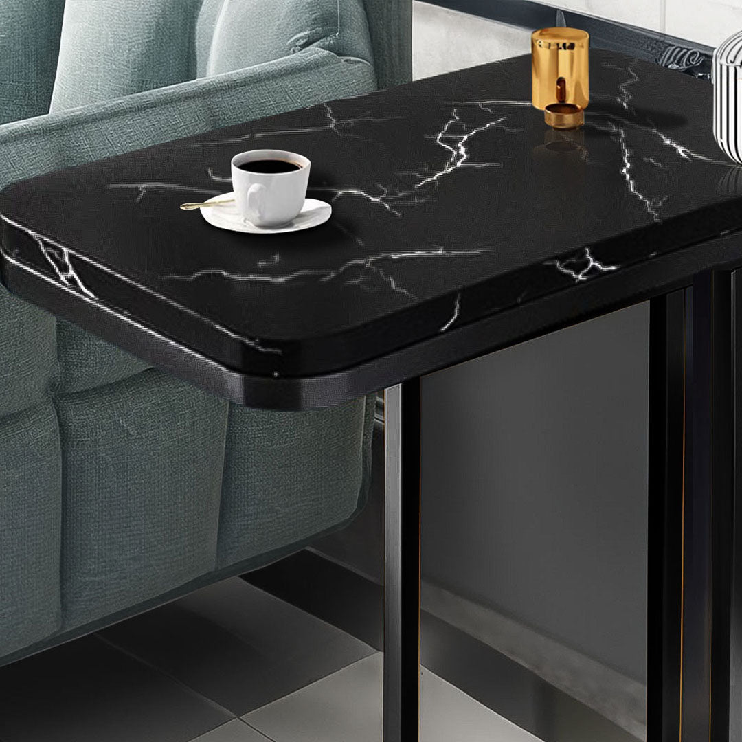 Black Ceramic Sofa Side Square Mini Table with Black Metal Legs