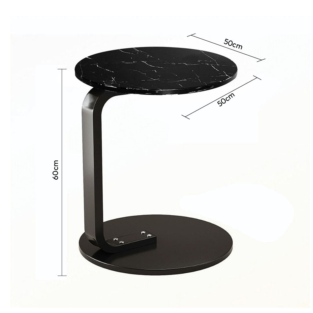 Black Marble Mini Side Table Movable Lightweight with Black Frame