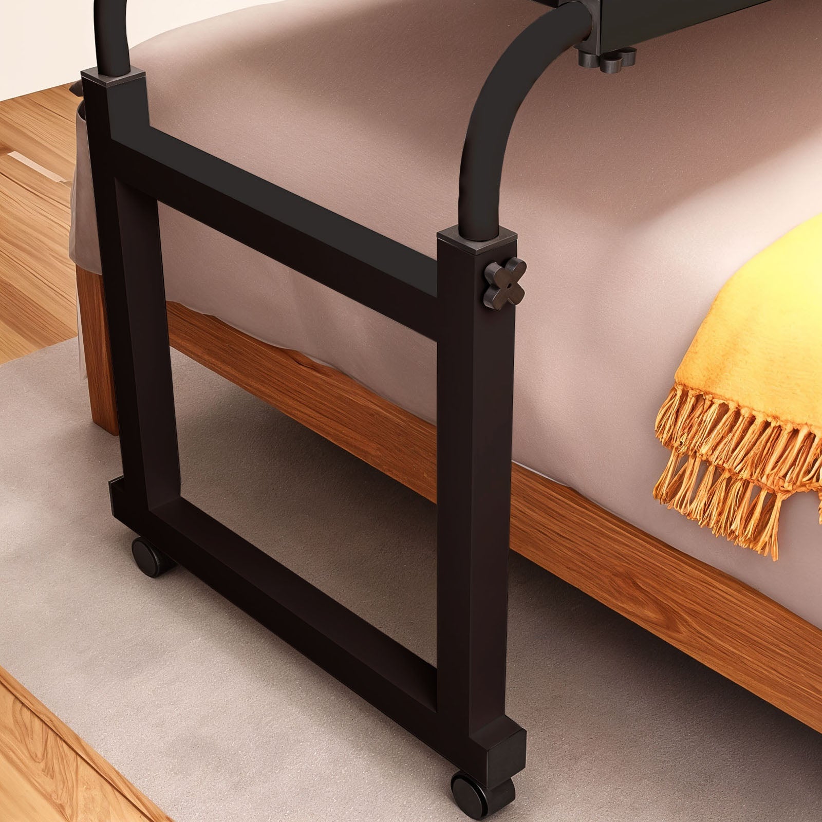 Black Cross Bed Movable Desk Table with Adjustable Length & Height
