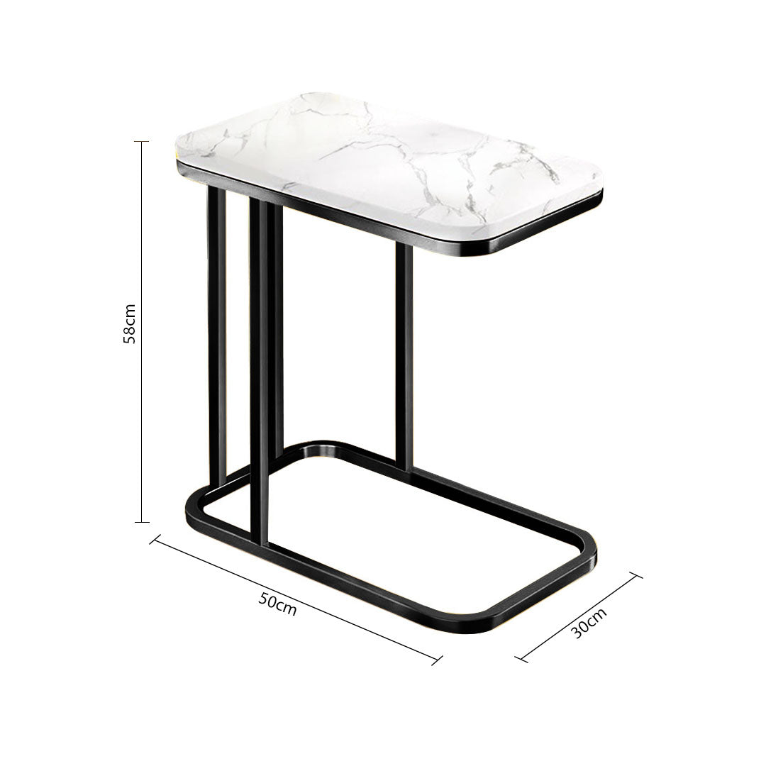 White Ceramic Sofa Side Square Mini Table with Black Metal Legs