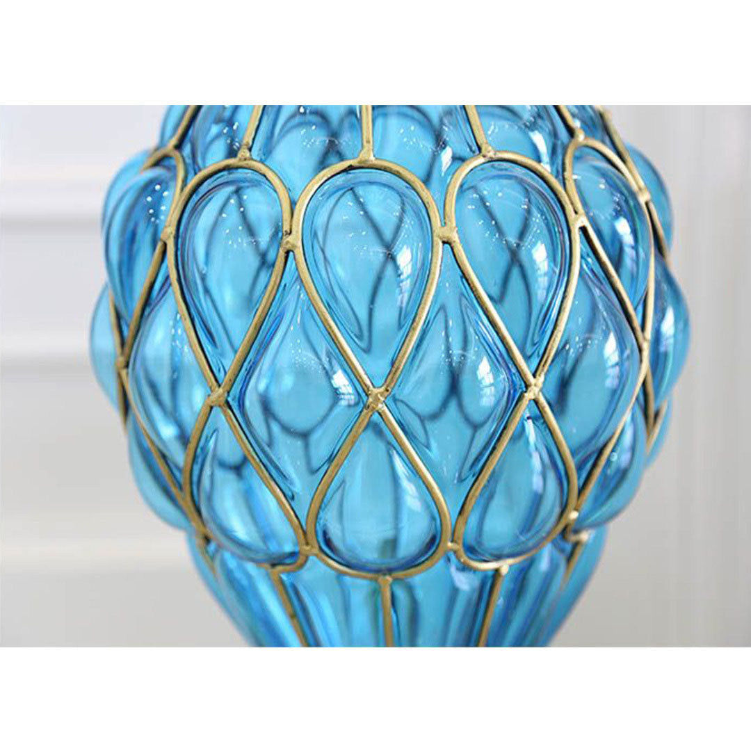 AzureBloom Blue Glass Vase with White Floral Set