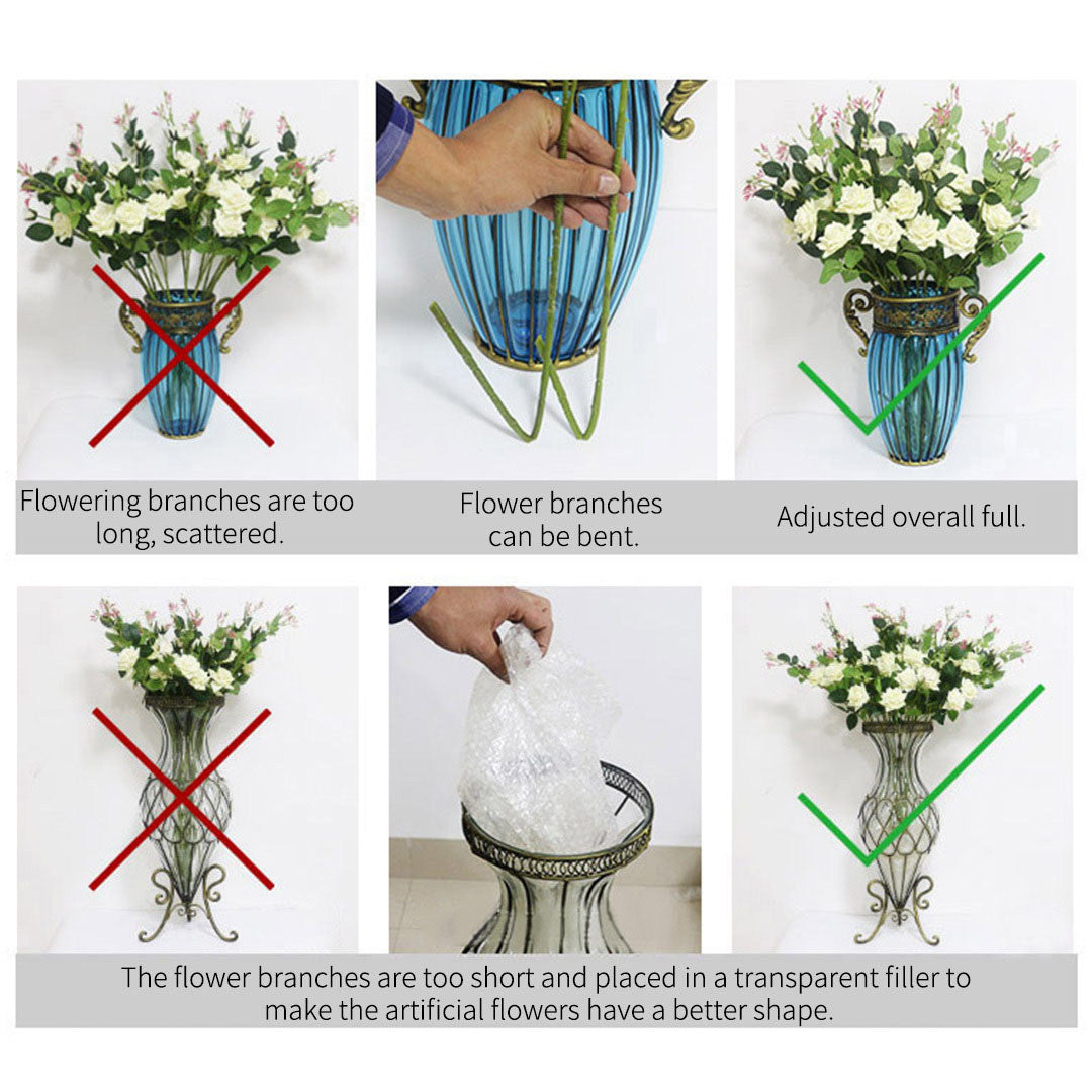 CrystalBloom 85cm Clear Glass Floor Vase with 12pcs White Artificial Flower Set