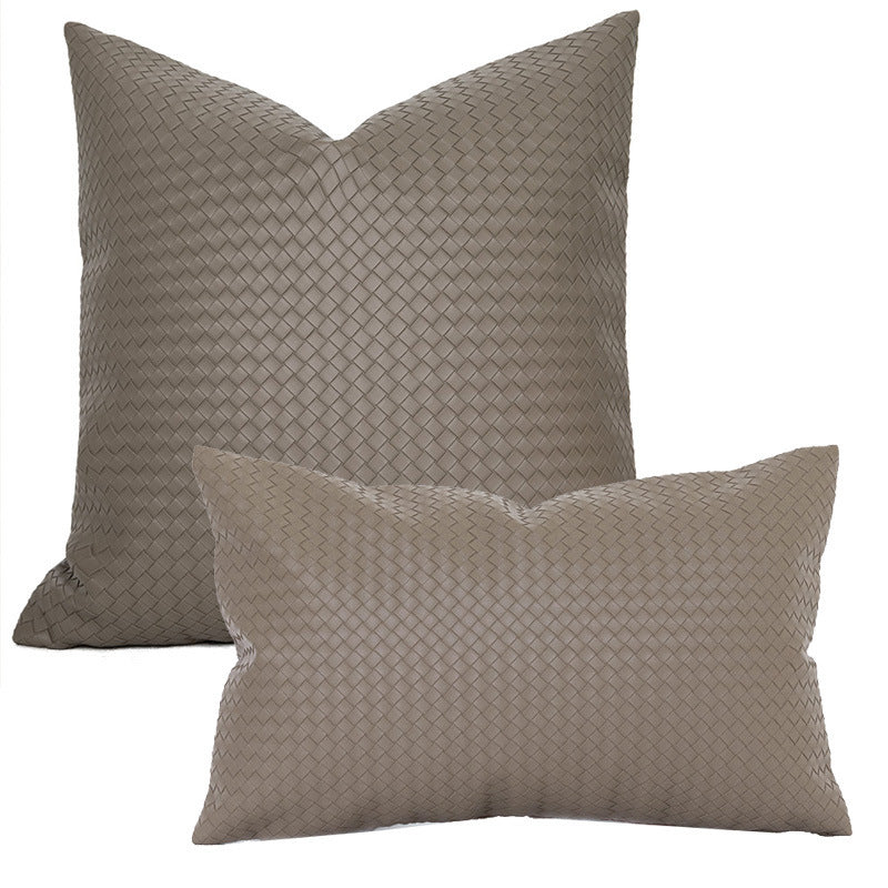 Woven Textured PU Leather Throw Pillow Cover