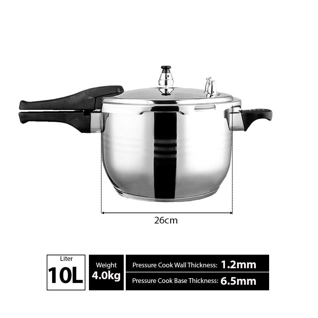 10L Commercial Grade Stainless Steel Pressure Cooker With Seal- image showing dimensions and weight of the pressure cooker