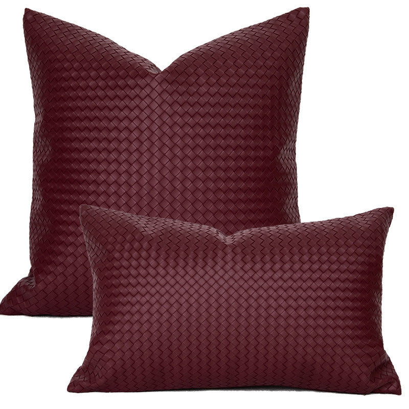 Woven Textured PU Leather Throw Pillow Cover