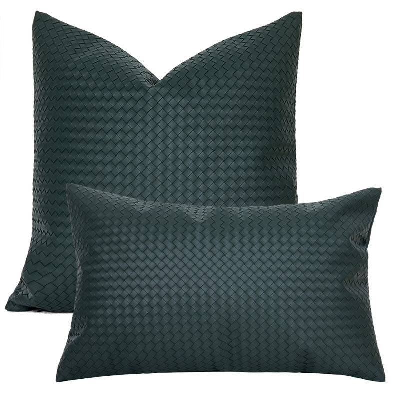 Woven Textured PU Leather Throw Pillow Cover