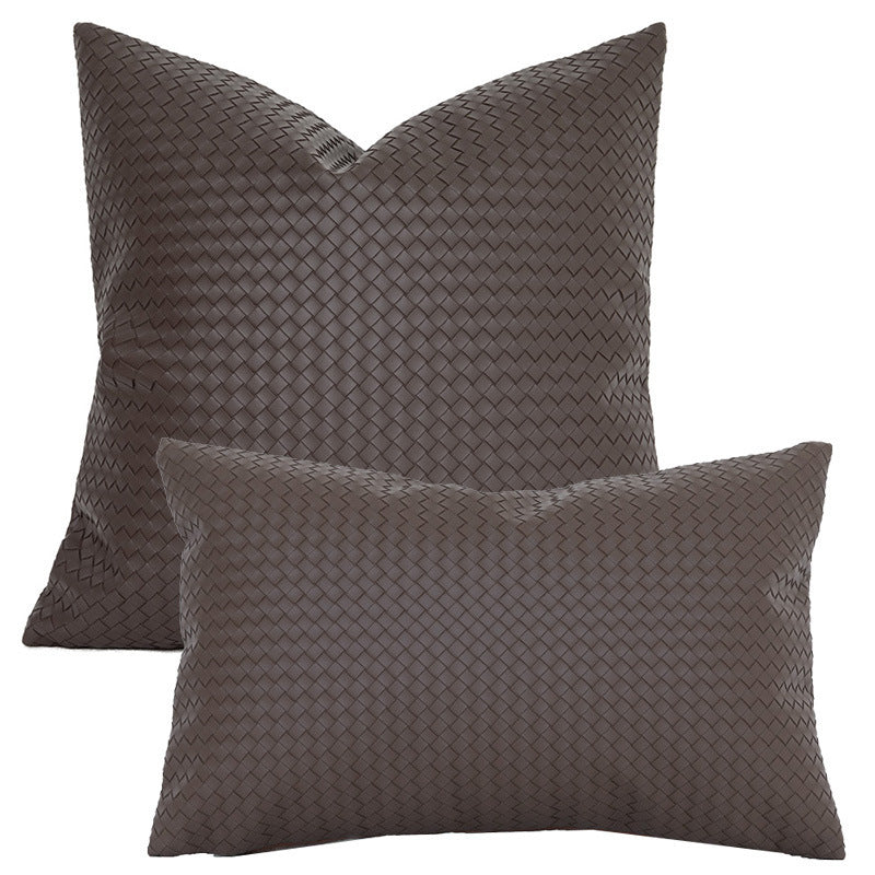 Woven Textured PU Leather Throw Pillow Cover