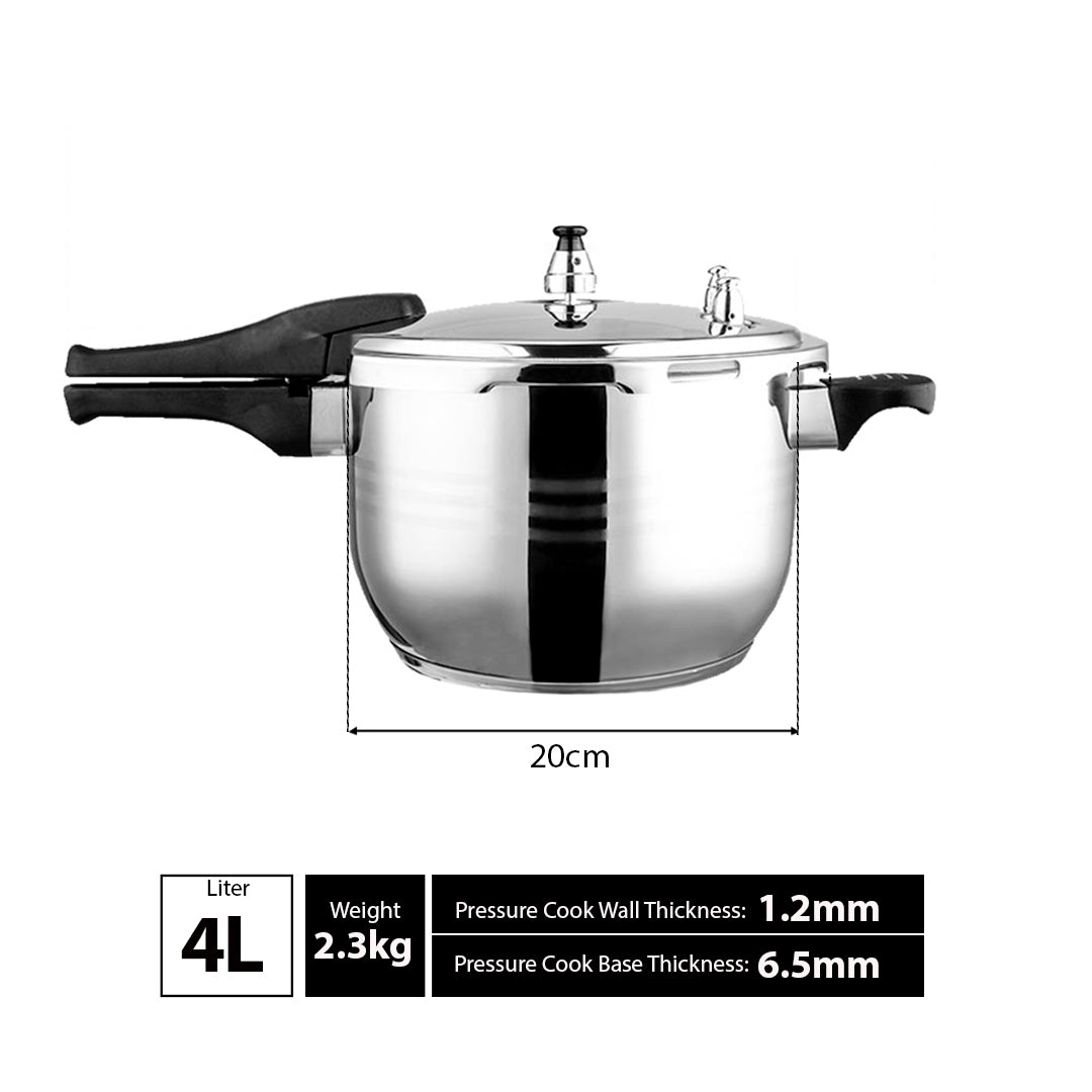 4L Commercial Grade Stainless Steel Pressure Cooker With Seal- image showing dimensions and weight of the pressure cooker