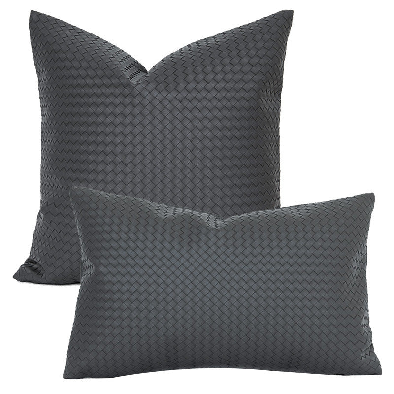 Woven Textured PU Leather Throw Pillow Cover