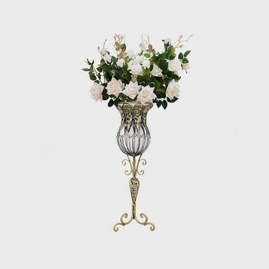 CrystalBloom 85cm Clear Glass Floor Vase with 12pcs White Artificial Flower Set