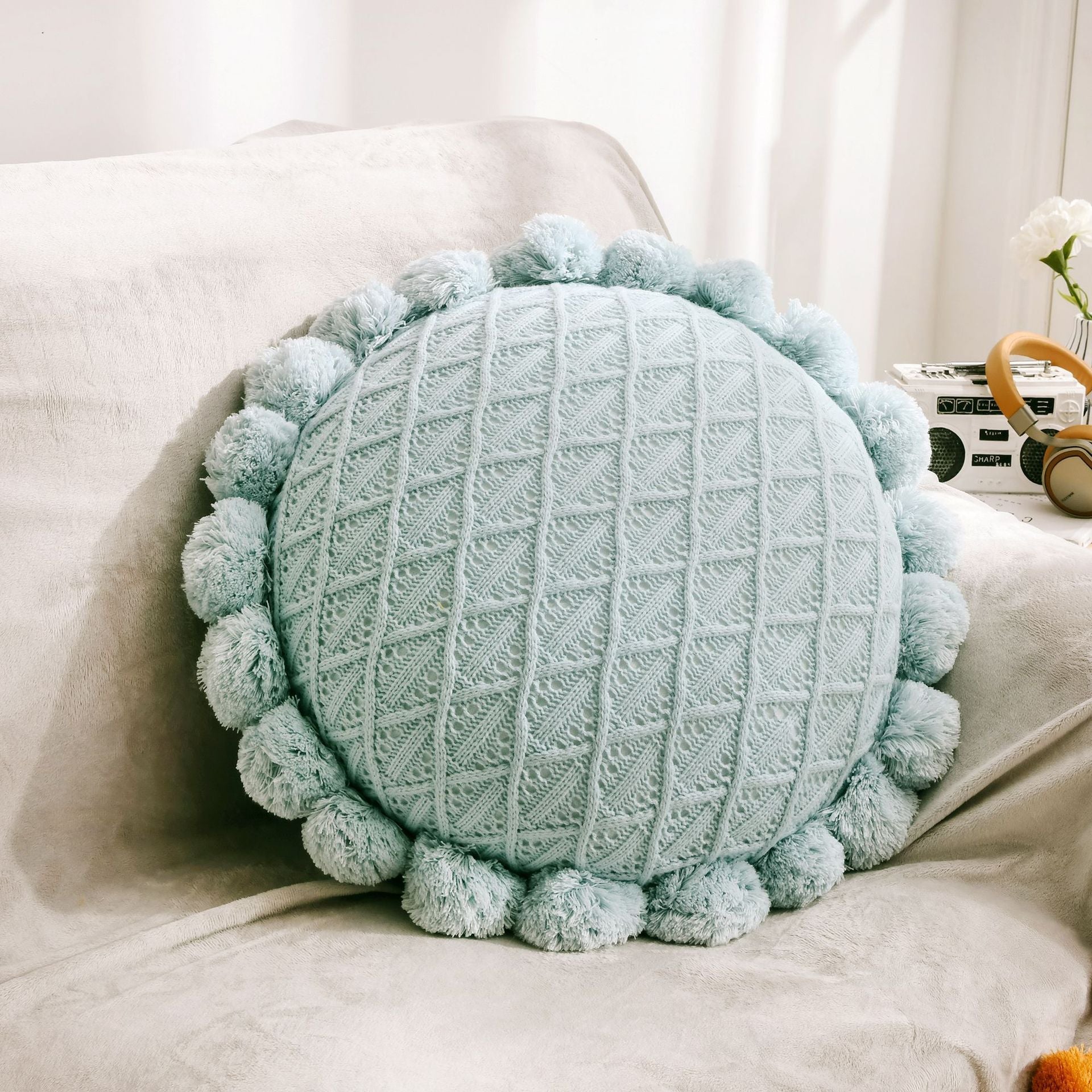Ball Throw Pillow Futon Knitted Cushion - Snug & Homely