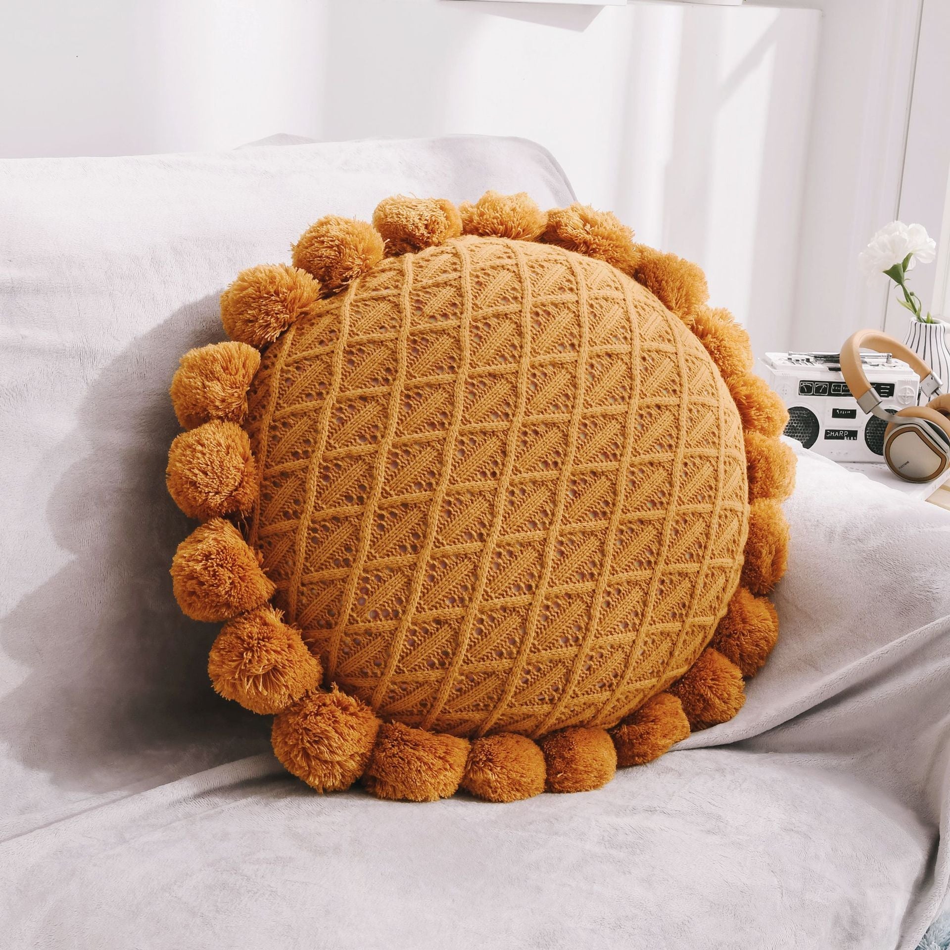 Ball Throw Pillow Futon Knitted Cushion - Snug & Homely