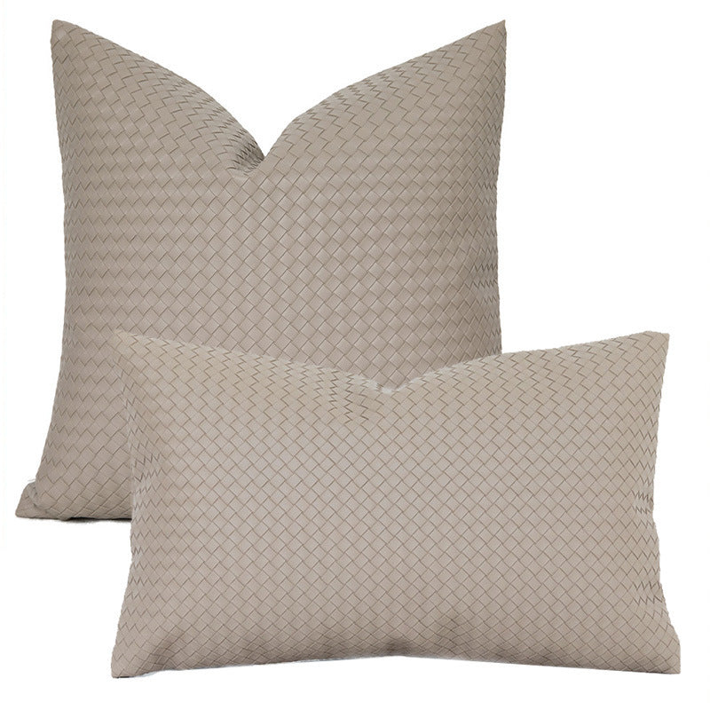 Woven Textured PU Leather Throw Pillow Cover