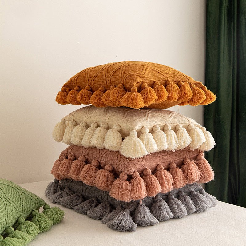 Tassel Knitted Throw Pillow - Snug & Homely