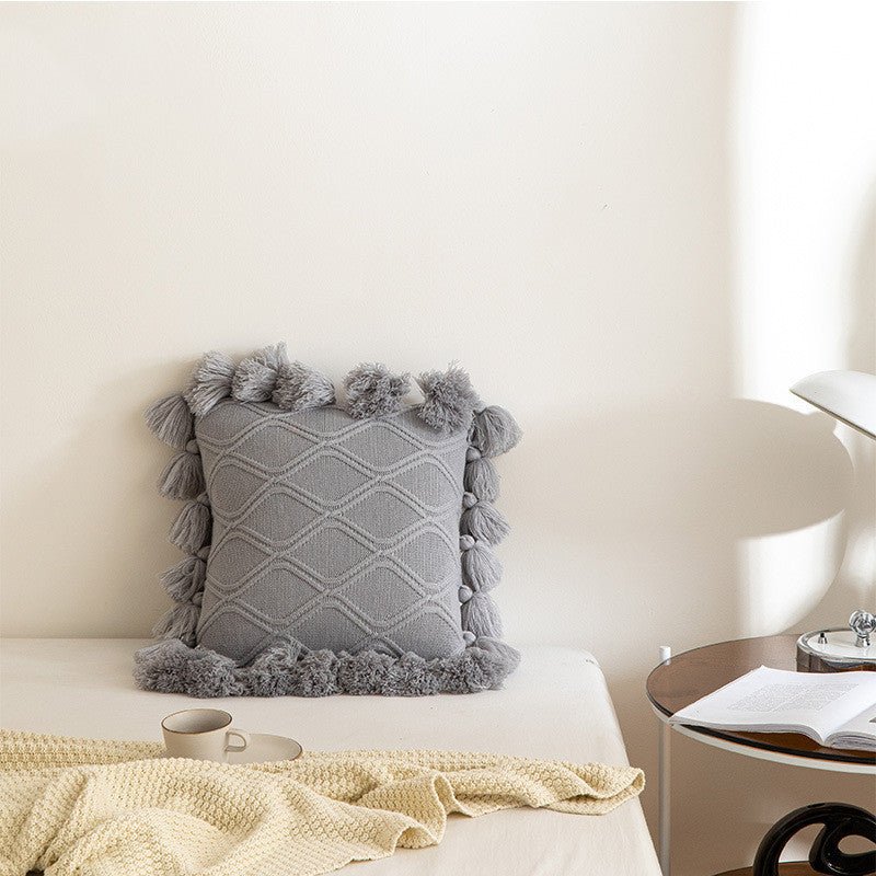 Tassel Knitted Throw Pillow - Snug & Homely