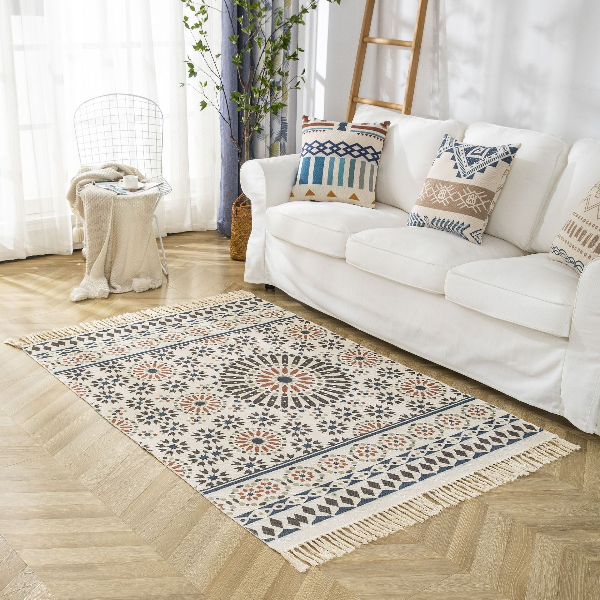 Vintage Clan Style Cotton and Linen Tassel Mat - Snug & Homely