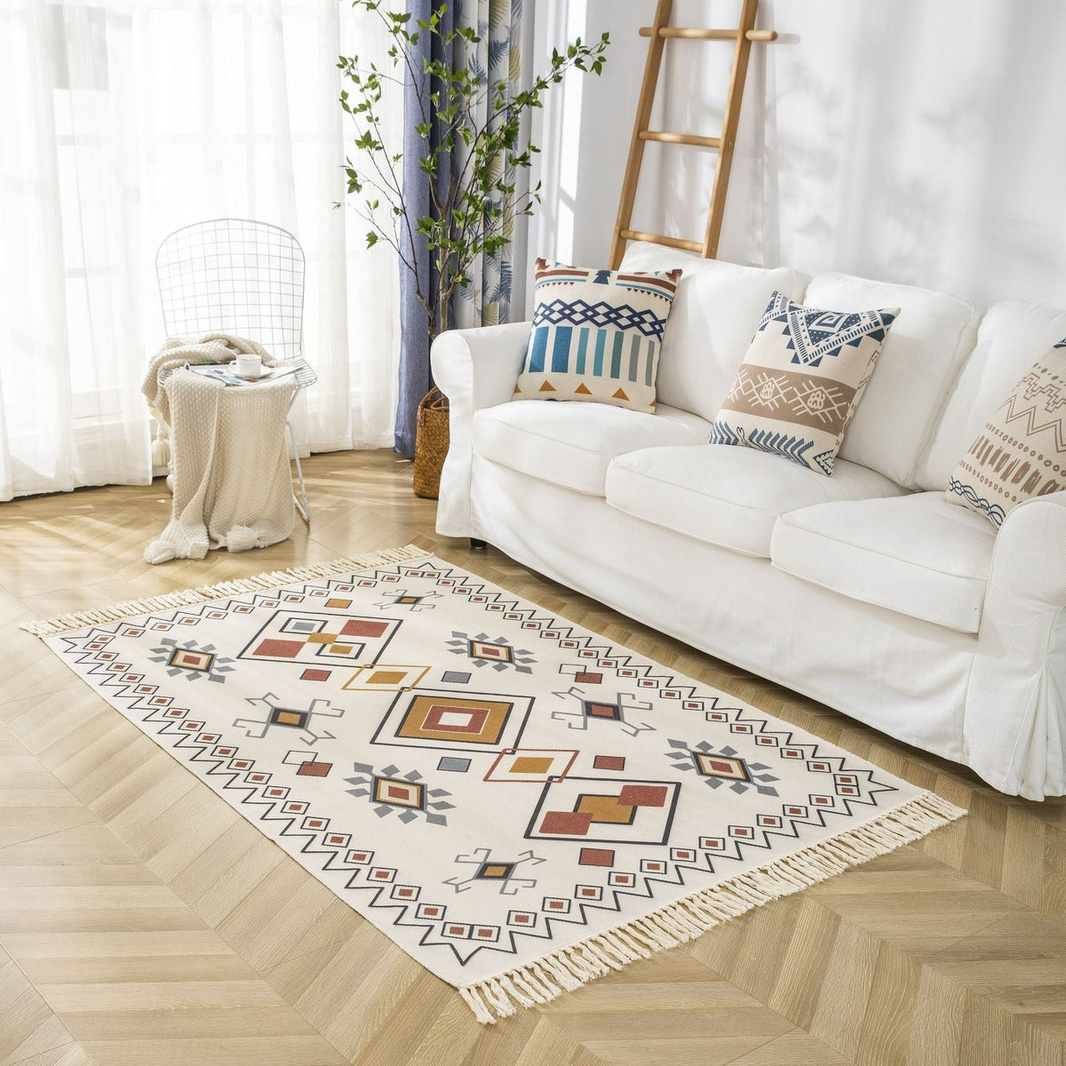 Vintage Clan Style Cotton and Linen Tassel Mat - Snug & Homely