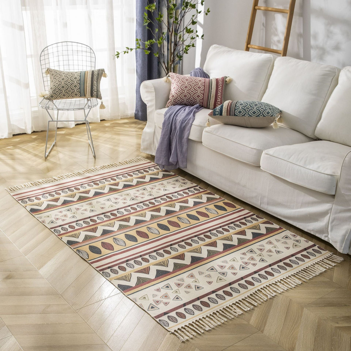 Vintage Clan Style Cotton and Linen Tassel Mat - Snug & Homely