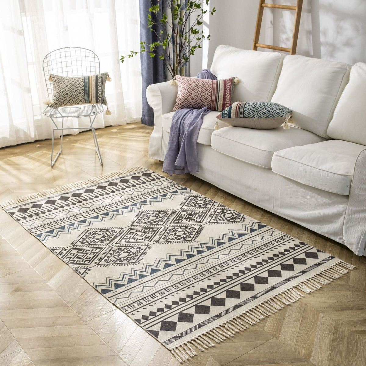 Vintage Clan Style Cotton and Linen Tassel Mat - Snug & Homely