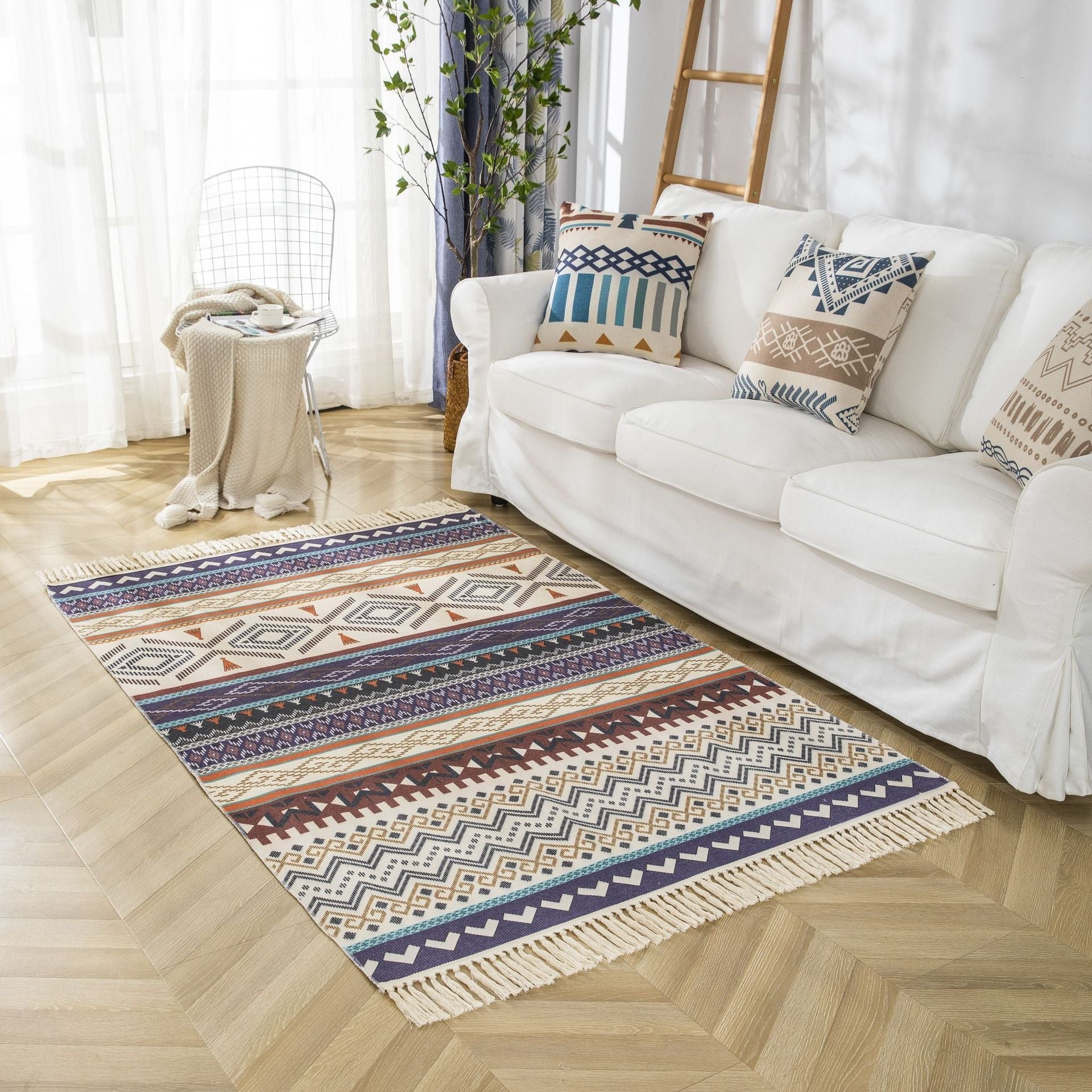 Vintage Clan Style Cotton and Linen Tassel Mat - Snug & Homely